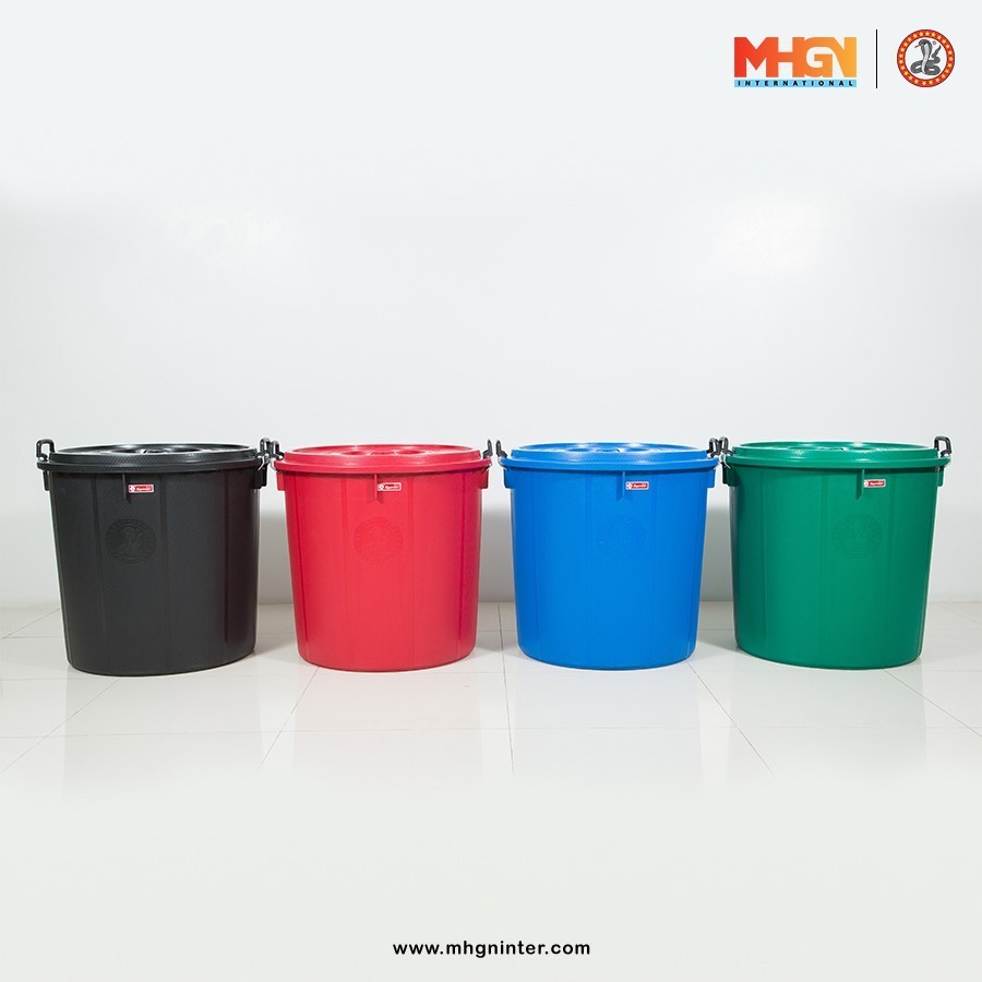 ถังน้ำทรงกลม 200 ลิตร มีฝาล็อค (ตรางู GL53) ถังแกลลอนทรงเตี้ย ถังใส่น้ำขนาดใหญ่ มีฝาปิด คุณภาพดี