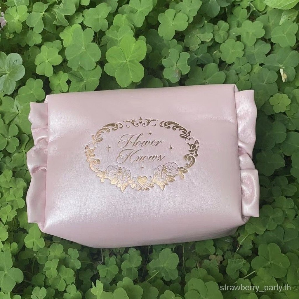 Flower Knows Cosmetic Bag Good-looking Cute Pink Portable Square Three-Dimensional PU Leather Girly Style FA6I