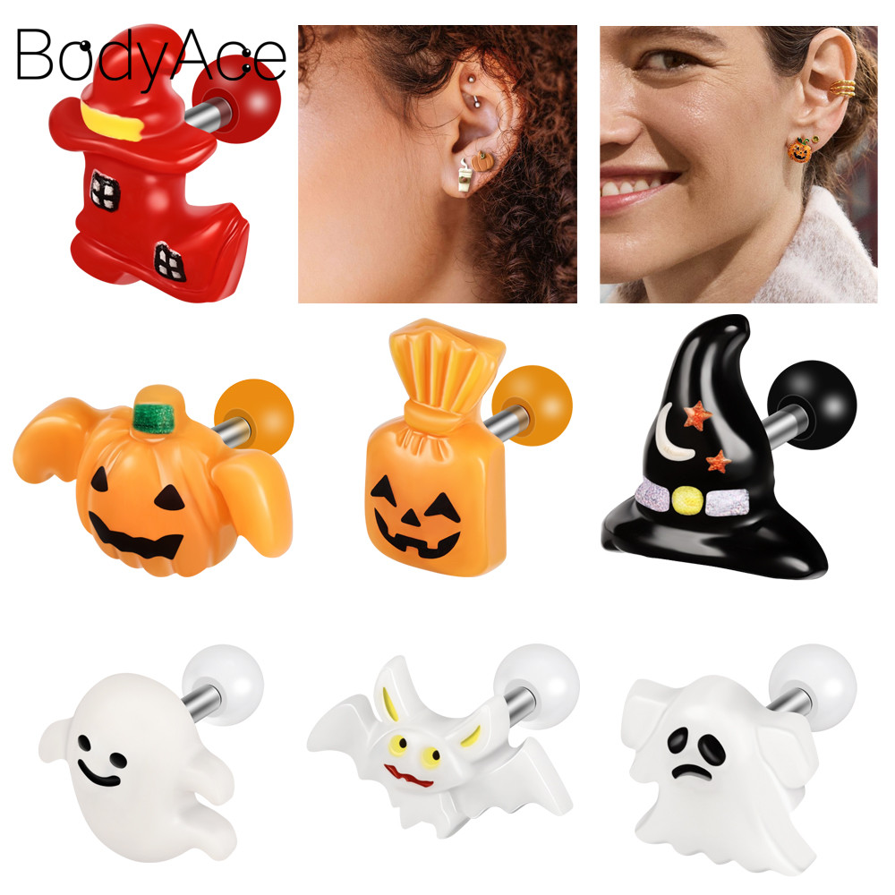 Bodyace 1 PC 16G Ear Stud Punk Stud ต่างหูเรซิ่นเจาะหูสแตนเลสต่างหู Lobe ต่างหู Helix Ear Stud
