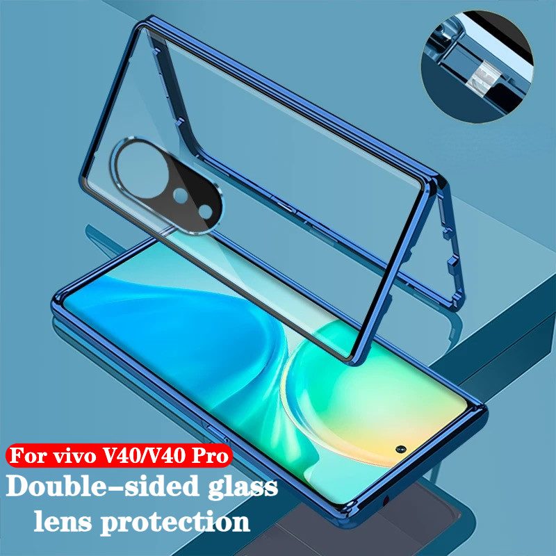เคสสําหรับ vivo V40 Pro 5G V40pro V 40 2024 V50 Pro เคสโทรศัพท์ 360° โลหะแม่เหล็กกันกระแทกเต็มรอบทิศทางกระจกความเป็นส่วนตัว ความละเอียดสูง กระจกเหนียวกล้องเลนส์ป้องกันพลิกล็อคปก
