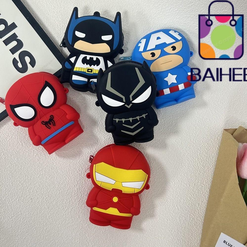 Baihee กระเป๋าสะพายข้าง สายปรับได้ กระเป๋าการ์ด Spider Man, Silicon The Avengers Children Coin Purse