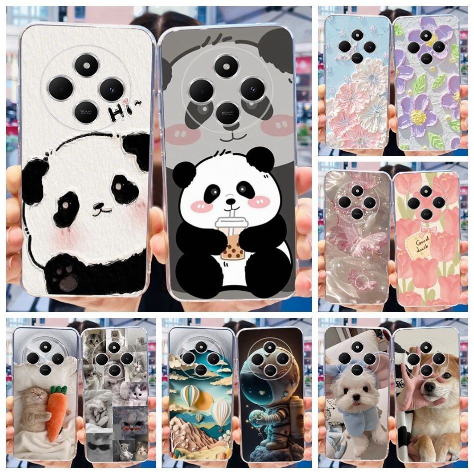 Xiaomi Redmi 14C 2024 แมวน่ารัก Panda ดอกไม้ทาสีปลอก Redmi 14C 4G ซิลิโคนอ่อนนุ่ม TPU เคสโทรศัพท์