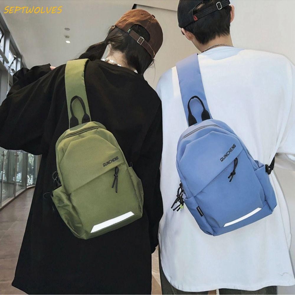 Septwolves กระเป๋าคาดหน้าอกไนลอน,สีทึบความจุขนาดใหญ่กระเป๋าสะพายข้าง,สันทนาการมัลติฟังก์ชั่สไตล์เกาหลีไหล่ปรับได้กีฬาเป้ธุรกิจ
