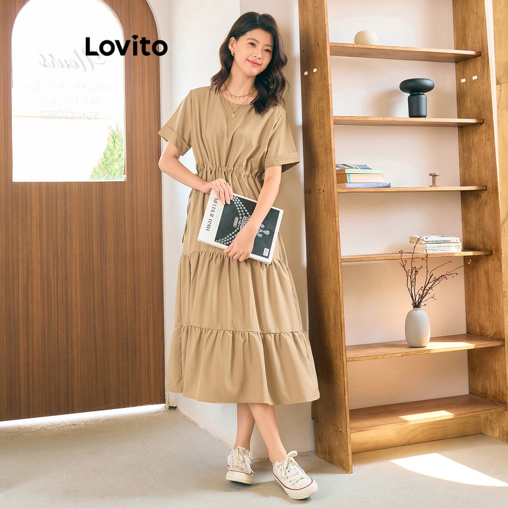 Lovito ชุดเดรสผูกเชือกธรรมดาสำหรับผู้หญิง L101AD317