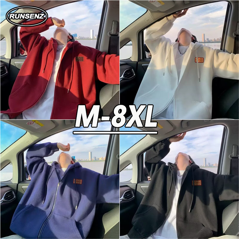 ม-8เอ็กแอล สไตล์เกาหลีหนาสีแดงเสื้อกันหนาวหมวกผู้ชายขนาดบวกเสื้อสวมหัวด้านบนสบายๆหลวมคลุมด้วยผ้า โอ เวอร์ไซส์ เสื้อกันหนาว
