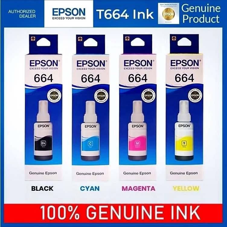 หมึกเติมของแท้ (มีกล่องอย)epson 664 ราคาถูกหมึกแท้ 100% T664 L100 L120 L200 L210 L220 L360 L365 / L405 / L455 /L550 L555