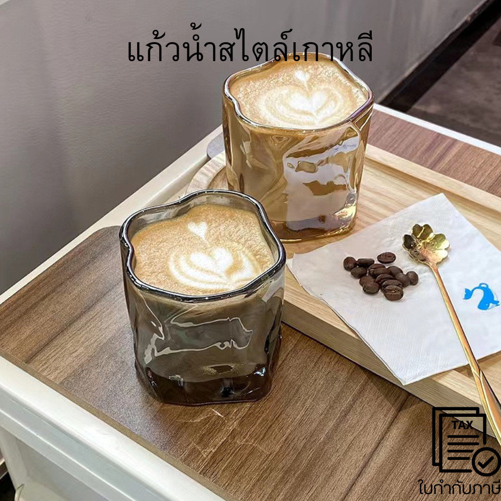 แก้วน้ำ  แก้วใส่เครื่องดื่ม วิสกี้ คอกเทล แก้ว Hologram สไตล์เกาหลี คาเฟ่ ผิวหยัก ทรงบิด สะท้อนสี โฮโลแกรม