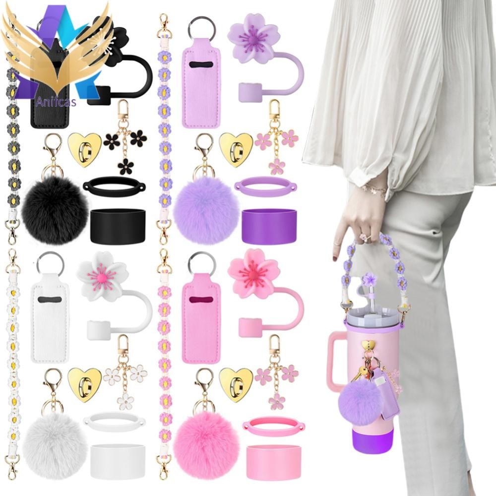 8 ชิ้น/เซ็ต Siliocne Cup Boot Straw Cover Handle Strap Charms สําหรับ Stanley 40oz ถ้วย
