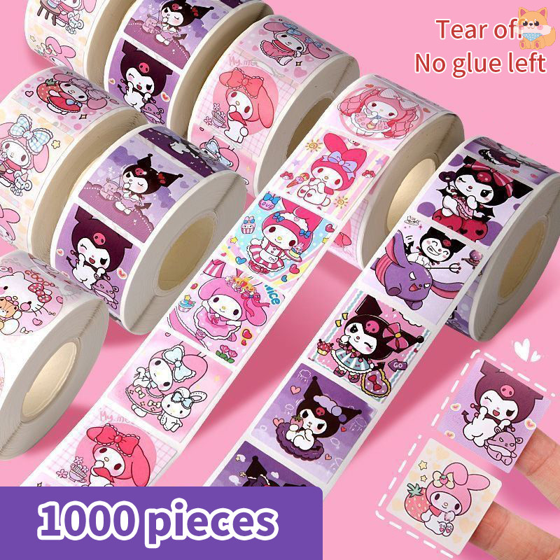 [VI] Sanrio สติกเกอร์การ์ตูน Roll/500pcs น่ารัก Cinnamoroll My Melody Kuromi รางวัลสติกเกอร์นักเรียนคู่มือของขวัญสติกเกอร์ตกแต่ง TH