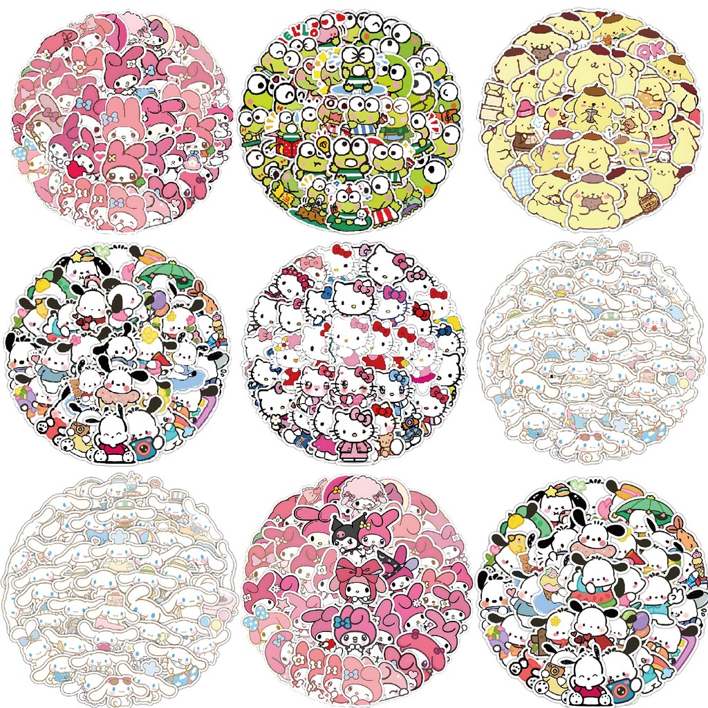50pcs การ์ตูนน่ารัก Sanrio HelloKitty Mymelody Kuromi Cinnamoroll Pompompurin Pochacco Graffiti สติกเกอร์สําหรับจักรยานบัญชีมือดินสอ Decals LanLanStickersWorld