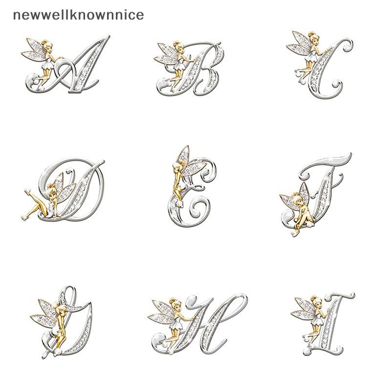 Newwellknownnice คริสตัลตัวอักษรภาษาอังกฤษเข็มกลัด Elf Angel Lapel Pin เสื้อสูท Collar Pins เข็มกลัด