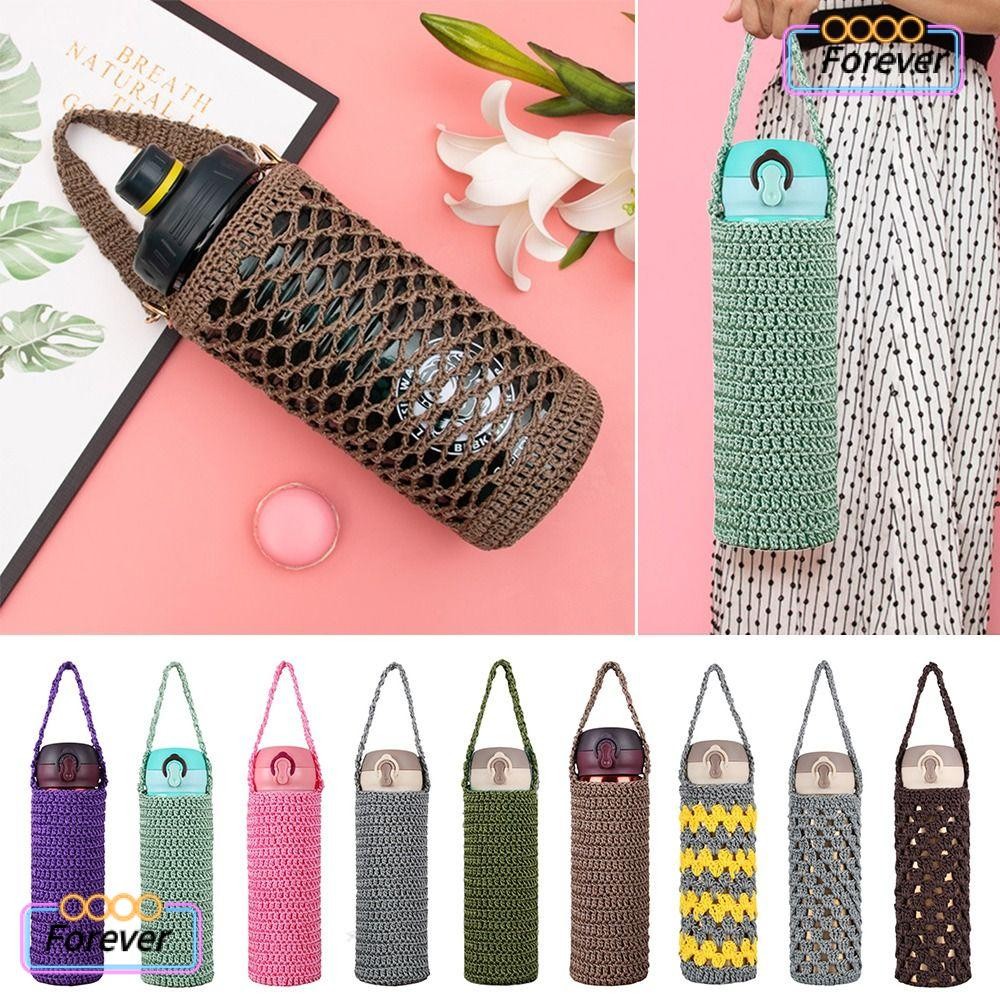 ฝาครอบขวดน้ํา ตลอดไป พร้อมสายรัดกระเป๋าแขนถ้วยแบบใช้ซ้ําได้,กระเป๋าใส่ขวดน้ําถักแฮนด์เมดแบบพกพาอุปกรณ์เสริมขวดน้ํา