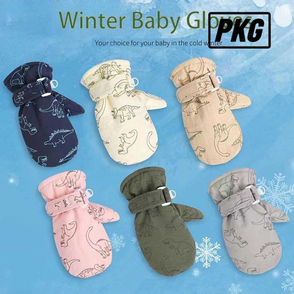 Repkg เล่นสกีถุงมือหิมะ,ไดโนเสาร์พิมพ์หนาขนแกะถุงมือเด็ก,2-6Y Windproof Plush กันน้ํา Baby Mittens หญิงเด็กชาย