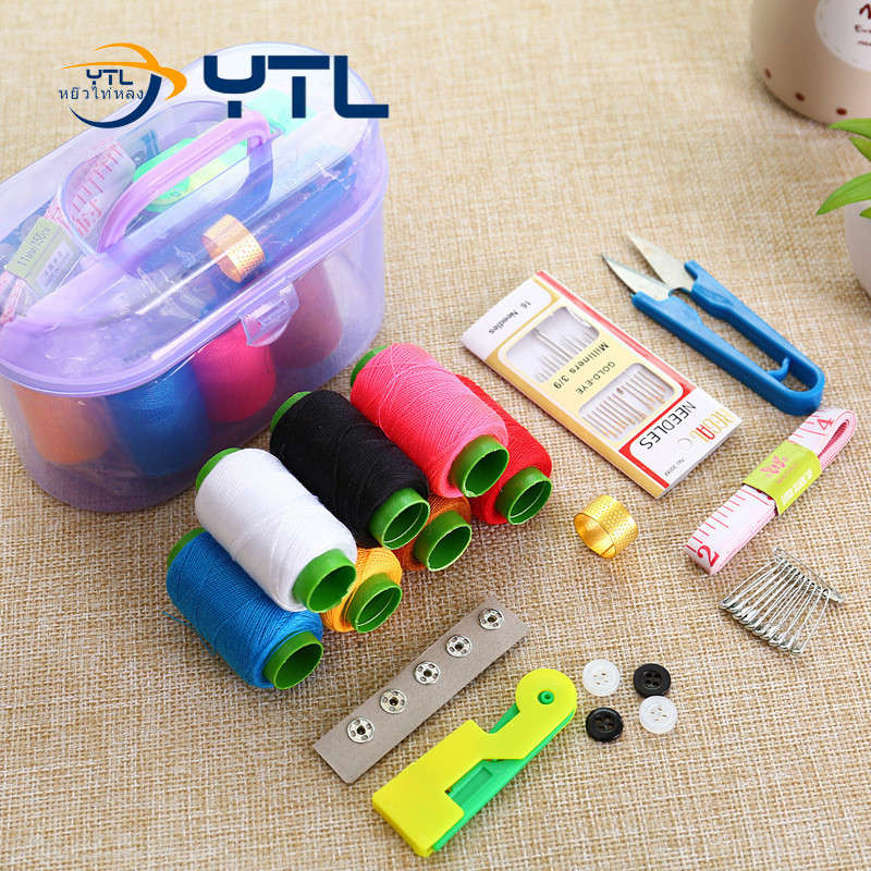 อุปกรณ์เย็บผ้า ชุดเข็มด้าย เข็มด้าย ปะชุนซ่อมผ้า ครบกล่อง ขนาดพกพา คละสี Sewing set