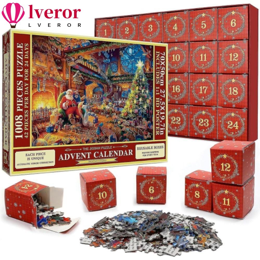 Lveror Adventure Jigsaw Puzzle, 2023 Christmas Advent Calendar,ของขวัญปฏิทิน 24 วันสําหรับเด็กปริศนาคริสต์มาส