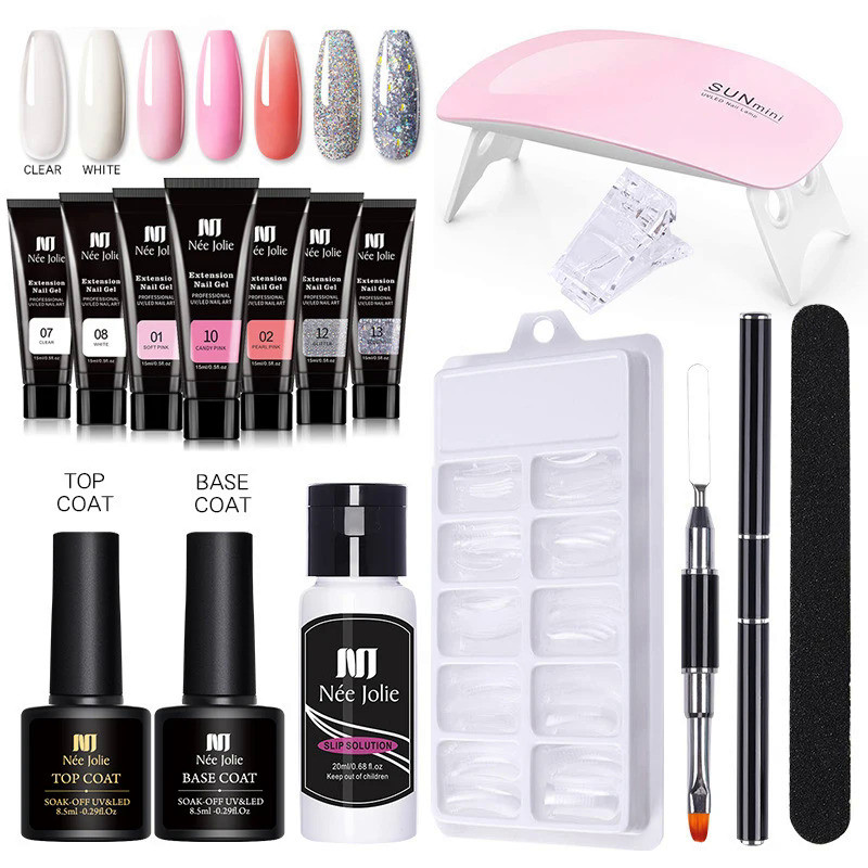Poly Nail Gel Set with 6W LED/UV Lamp full Manicure Set Quick Extension Nail Gel Kit Building Polyge