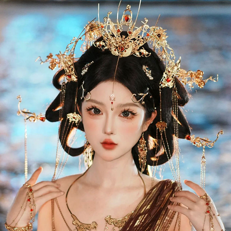 T Tang สไตล์เพลง Hanfu อุปกรณ์เสริมผมโบราณ Headdress Orchid สไตล์เดียวกันเจ้าสาวงานแต่งงานผม Crown พู่ Hairpin อุปกรณ์เสริม C240920