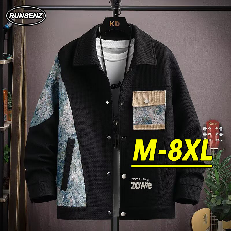 ม-8เอ็กแอล ญี่ปุ่นการออกแบบความรู้สึกแจ็คเก็ตผู้ชายขนาดบวกเสื้อระดับไฮเอนด์หลวมสบายๆแขนยาวเสื้อขนาดใหญ่