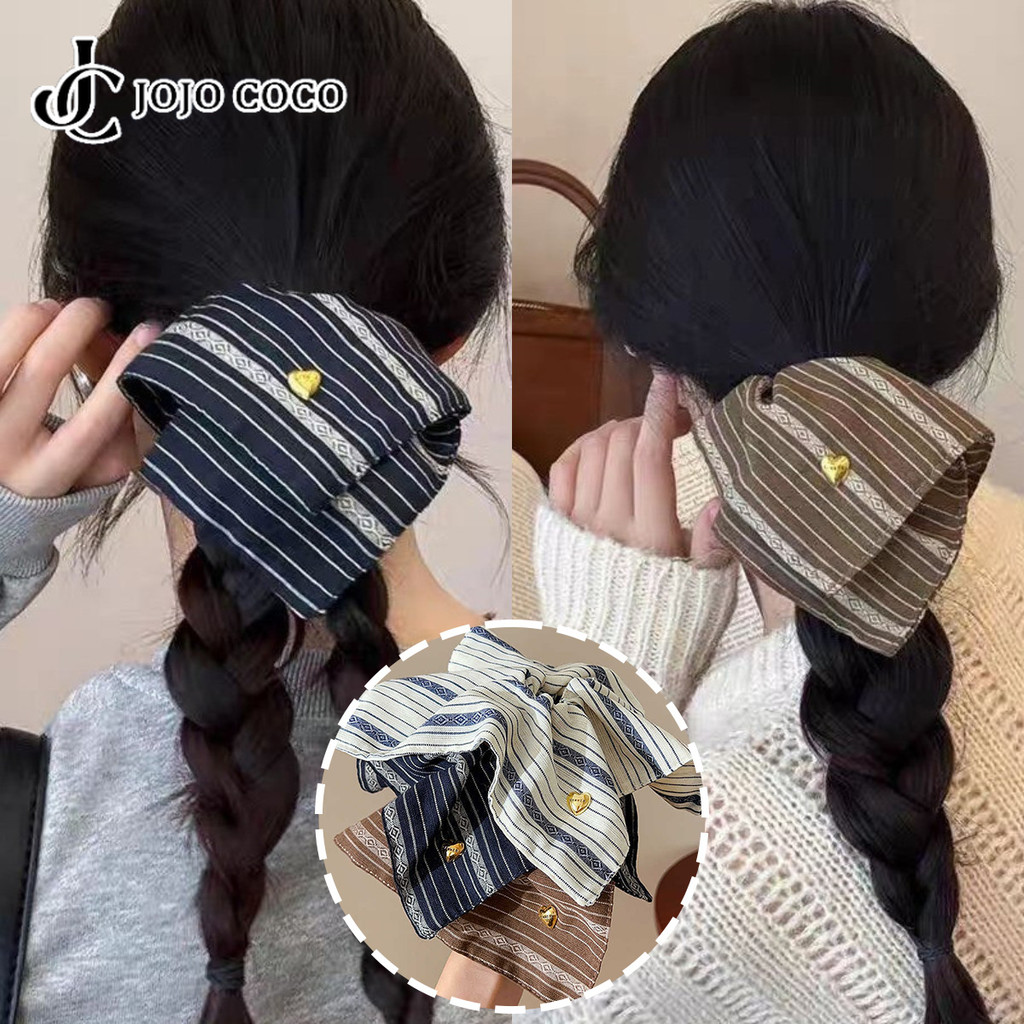 Jojo COCO ลายสแควร์ผมวงกลมขนาดใหญ่ลําไส้วงกลม Retro Bow เครื่องประดับผมผู้หญิง