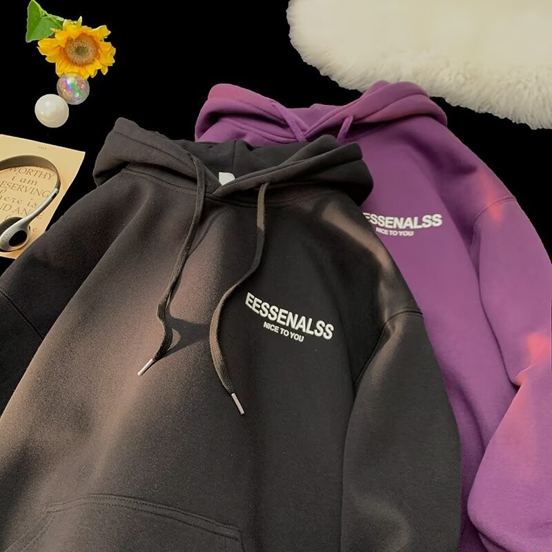 Plus ขนาด M-5XL คู่ HoodiesNew ผู้ชายเสื้อผ้ารอบคอ American Trend Letter EES พิมพ์ Hoodies สไตล์เกาห