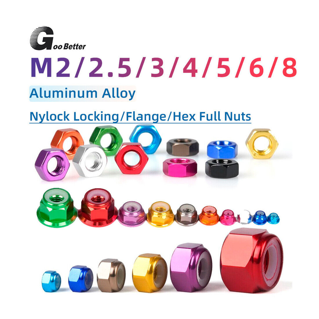 M2 M2.5 M3 M4 M5 M6 M8 Nylock Locking/Flange/Hex Full Nuts Aluminium Nut