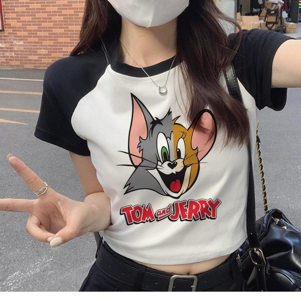 Cat and Mouse vintage ik2 90s เสื้อครอปหญิง goth ik2 เสื้อยืดกราฟิก