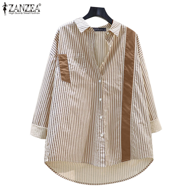 Zanzea เสื้อเชิ้ตกระดุมทรงหลวมแขนยาวลําลองสไตล์เกาหลีสําหรับผู้หญิง