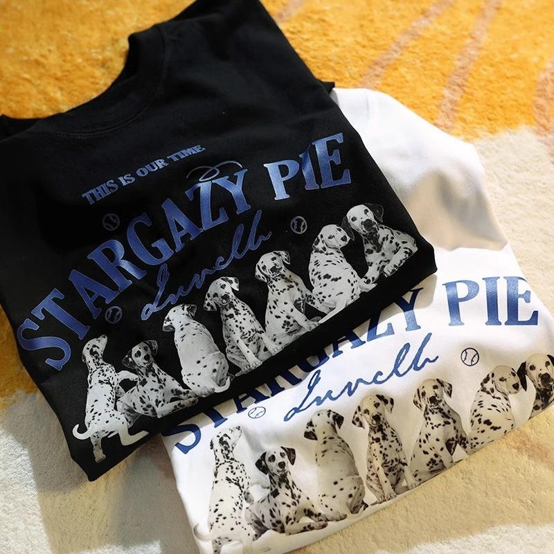 เกาหลี เสื้อแบบดารา เสื้อยืดแขนสั้น CMDXY1741 ผู้ชาย ผู้หญิง ลายทาง ตัวอักษร หลวม ลายสกรีน ฤดูร้อน ฤดูใบไม้ผลิ