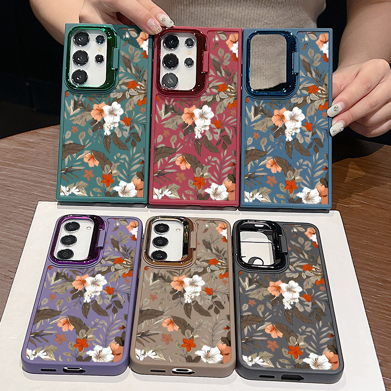 Samsung Galaxy S24 PLUS S23 ULTRA S23 FE A55 5G ดอกไม้สแควร์เลนส์ขาตั้งขอบตรงเคสโทรศัพท์
