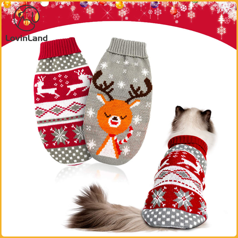 Lovinland แมวสุนัขคริสต์มาสเสื้อกันหนาวสัตว์เลี้ยงฤดูหนาวเสื้อถักคลาสสิก Warm Coats Reindeer Snowflake Argyle เสื้อกันหนาวสําหรับ Kitty Puppy