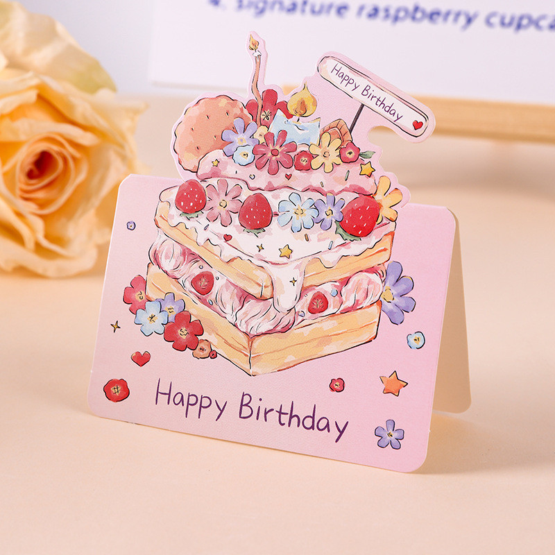 สร้างสรรค์น่ารักเค้กการ์ดอวยพรสุขสันต์วันเกิดร้านดอกไม้วันเกิดปรารถนาข้อความที่เรียบง่ายการ์ดขนาดเล็กวันครูคริสต์มาสปรารถนาบัตรขนา