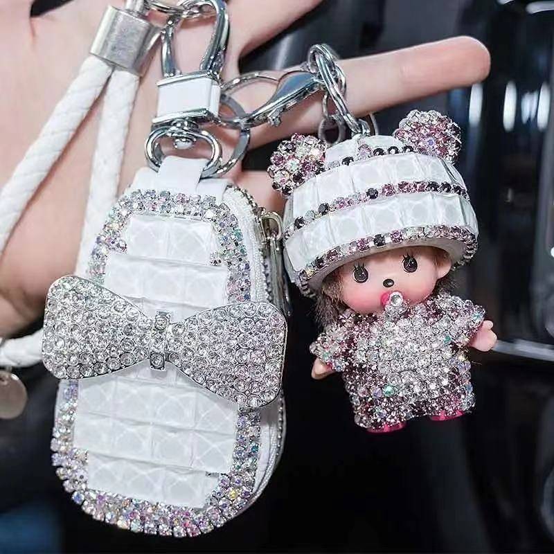 {Ready Stock} Universal Car Key Case for Women South Korea Cute Creative Crystal Car Leather Key Case Pendant Car Key Chain o1MA