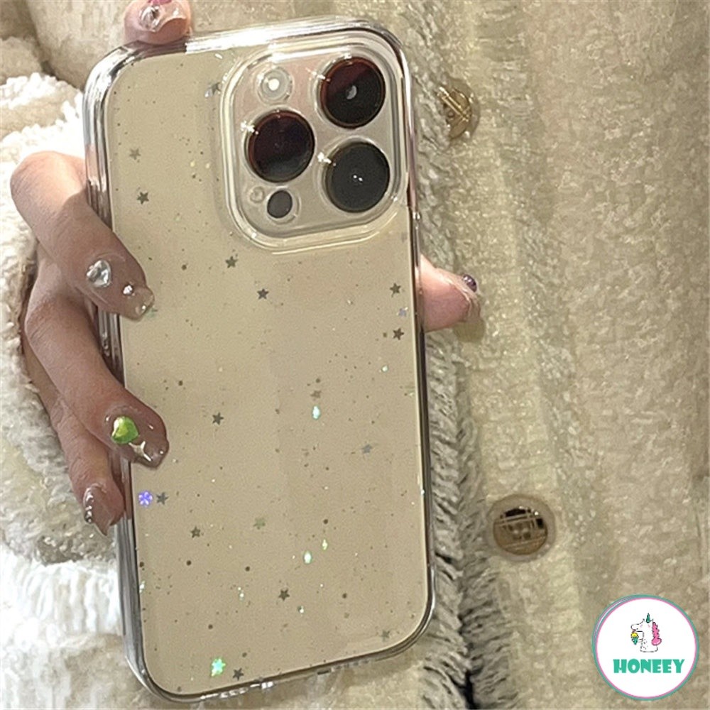 เคสโทรศัพท์มือถือ TPU นิ่ม แบบใส ปิดด้านหลัง ลายกลิตเตอร์ดาว วิบวับ สไตล์เรโทร สําหรับ Iphone 15 14 Pro MAX 11 13 12 Pro MAX X XS MAX XR 8 7Plus SE
