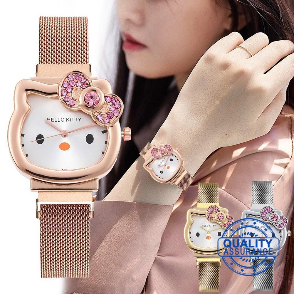 Sanrio นาฬิกาข้อมือเด็ก Hello Kitty นาฬิกาข้อมือควอตซ์ Analog สายสแตนเลสสําหรับ K3o3