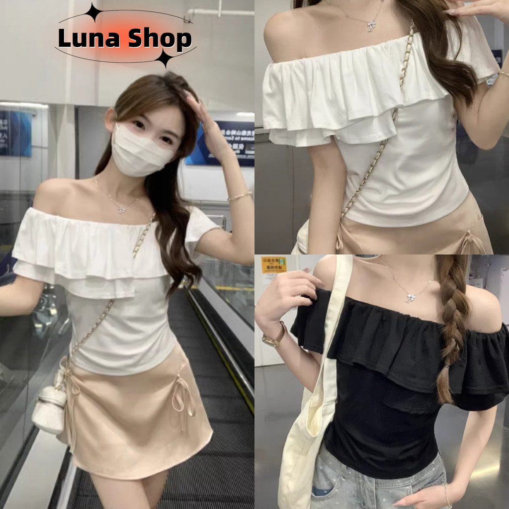 Luna Shop 🍒 เสื้อยืดแขนสั้นเซ็กซี่เพียวดีสวีต ฤดูร้อน ทรงสลิม น่ารัก เก๋ไก๋ เสื้อท่อนบนสั้นสำหรับผู้หญิง
