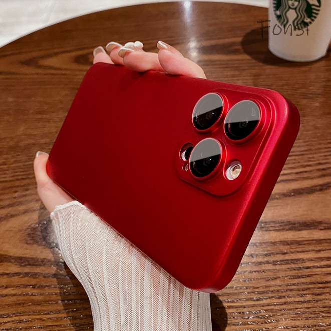 Matte Red Hard PC ฝาหลังพร้อมเลนส์กล้องกันกระแทกสําหรับ iPhone 15 14 Plus 13 12 11 Pro Max XS Max XR 7 8 Plus