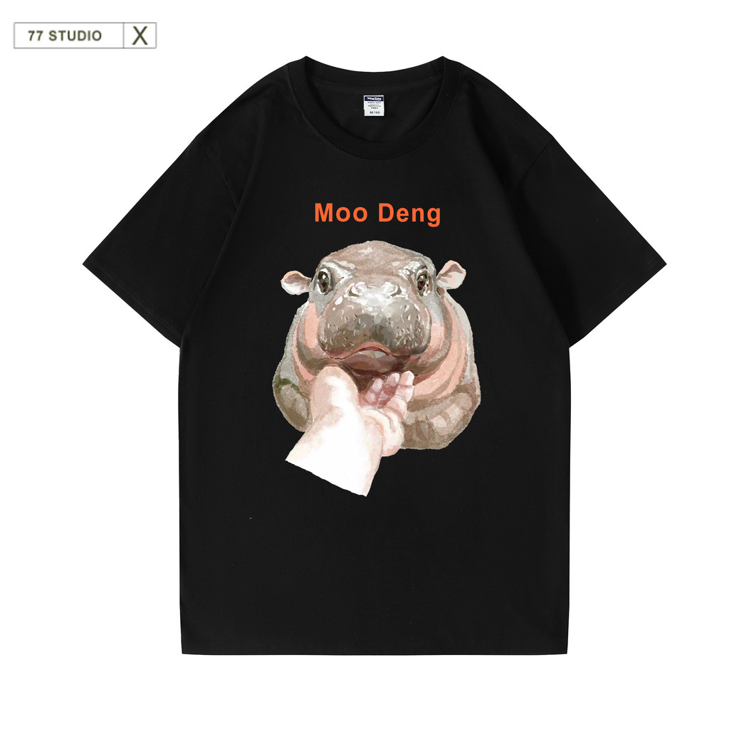 COD ล็อตใหม่ล่าสุด Moo Deng oversized t shirt 100%cotton เสื้อครอป น่ารัก ญ-ช ใส่ได้ 6ไซส์-6สี