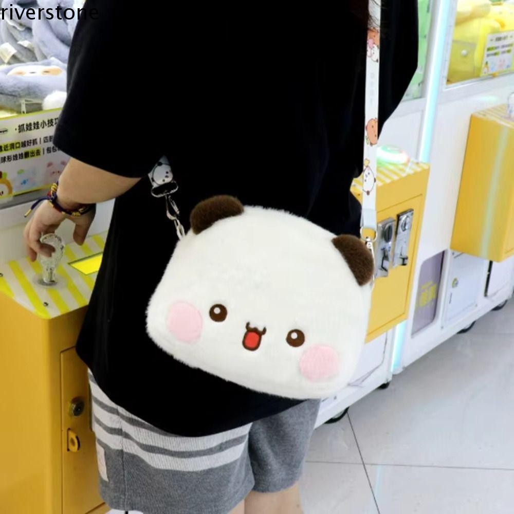 Riverstone Bubu และ Dudu Panda Plush กระเป๋า,ขนาดใหญ่ความจุ Fluffy Panda Bubu Plush กระเป๋าสะพาย,กระเป๋าถือแบบพกพา PP ผ้าฝ้ายซิปการ์ตูน Panda หมีตุ๊กตา Party