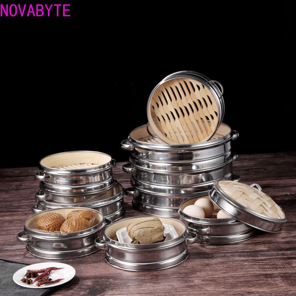 Novabyte อาหาร Steamers กรง Dumpling ครัวไม้ไผ่เครื่องมือทําอาหารมัลติฟังก์ชั่รอบนึ่งตาราง