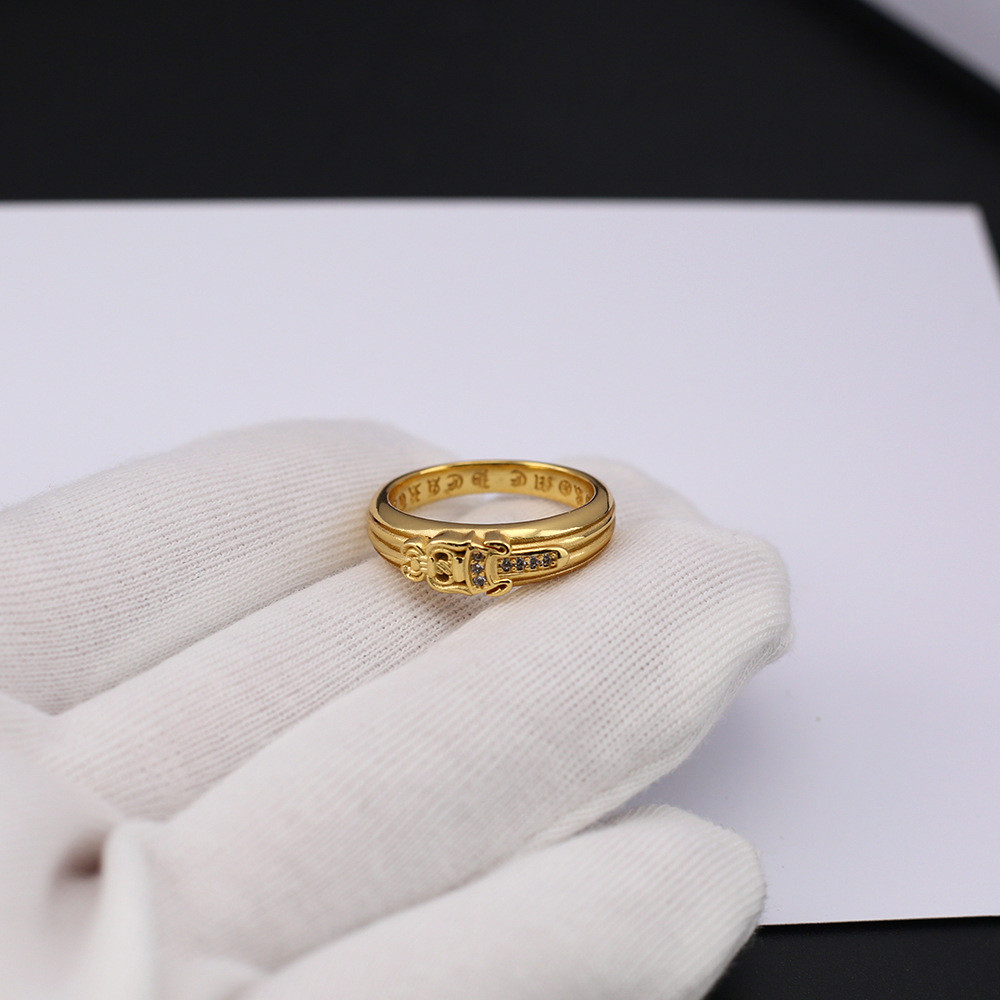 CH 24k Gold Plated Diamond Studded Justice Ring, Retro Punk Gothic Rock สไตล์อุปกรณ์เสริม, Street Hip-Hop เครื่องประดับ, ของขวัญวันวาเลนไทน์ 1837