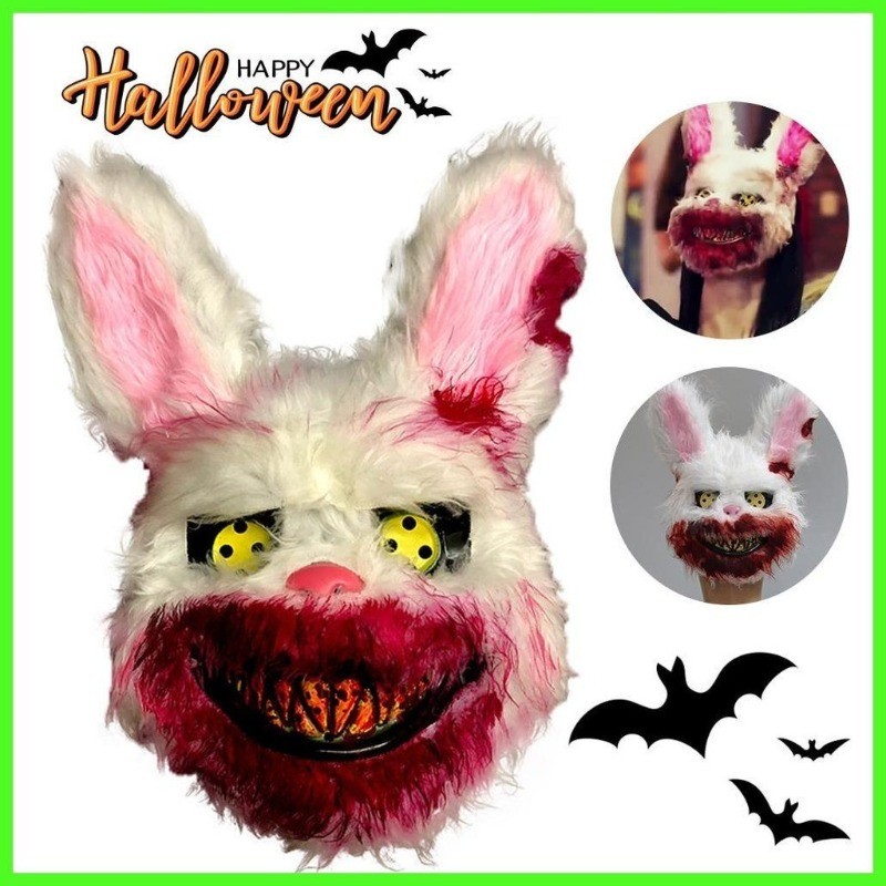 Bloody Plush Rabbit Halloween Ghost Festival Mask สมจริง Bloody Rabbit Headgear Itaewon Class Prop ห