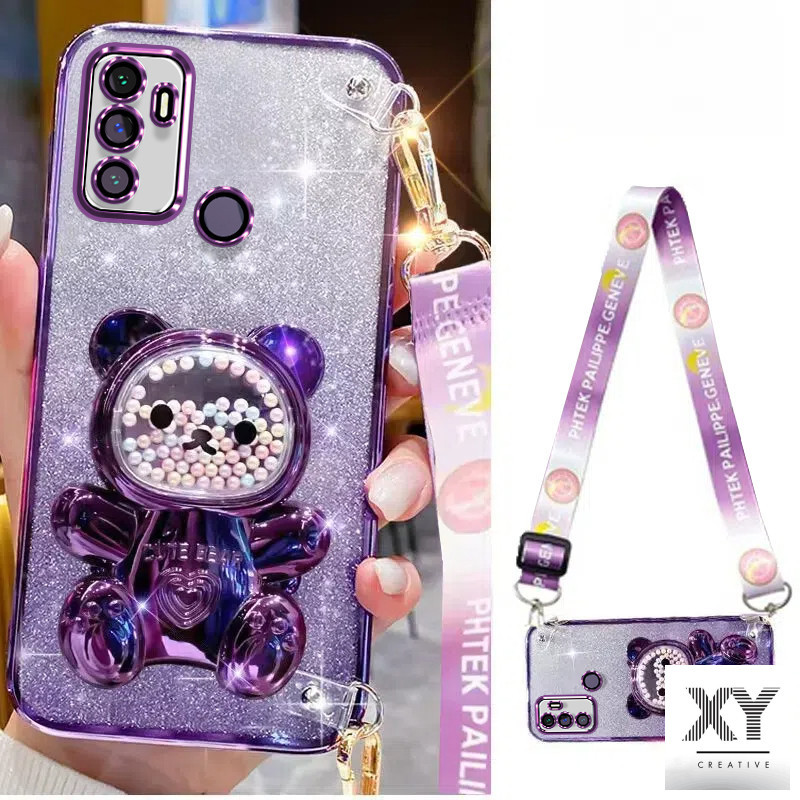 เคส OPPO A53 2020 A33 2020 เคสโทรศัพท์บรรเทาความเครียดหมีลูกปัดสีสันสดใสหรูหราที่วางสายรัดข้อมือ tpu นุ่มฝาครอบโทรศัพท์พร้อมเชือกคล้องฟรี