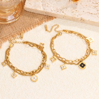 สร้อยข้อมือหรูหรา High-End Lucky Four-Leaf Clover ออกแบบเรีย…