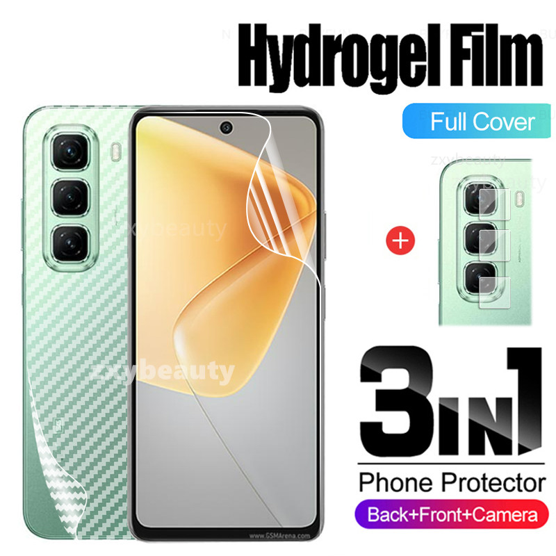 3in1 Soft Hydrogel ฟิล์มสําหรับ Infinix Hot 50 Pro 5G 4G 2024 คาร์บอนกลับฟิล์มสําหรับ Hot50 50Pro Hot50Pro X6720 X6882 ป้องกันหน้าจอกล้องเลนส์ Protector กล้องเลนส์ Protector คลุมทั้งหมดฟิล์ม