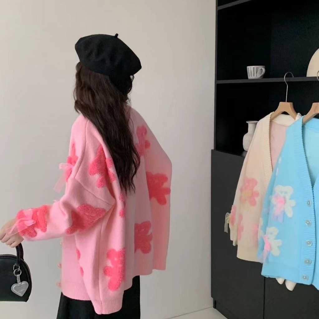 เสื้อกันหนาวแจ็คเก็ตแขนยาวหลวมนุ่มหวาน