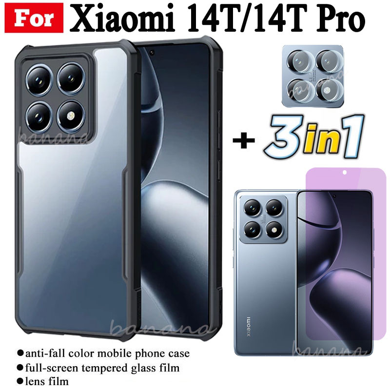 3 in 1 Xiaomi 14T Pro เคสโทรศัพท์กันกระแทกสําหรับ Xiaomi 14T 5G Anti-blue Ray กระจกนิรภัยและฟิล์มเลนส์