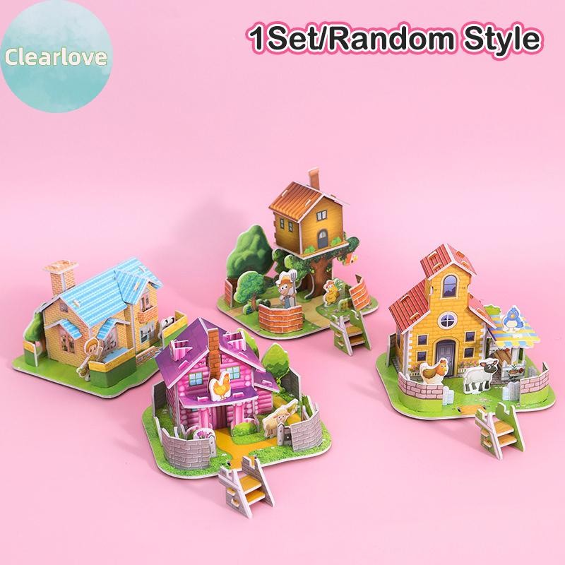 Clearlove 1 ชุด DIY 3D สามมิติปริศนาการ์ด Handmade House รุ่นเด็กประกอบของเล่นเพื่อการศึกษา TH