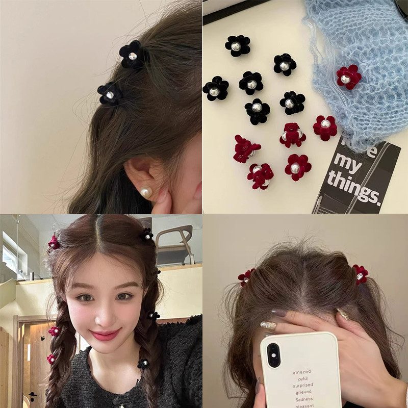 1 ชิ้นสีแดงสีดําดอกไม้ Hairpin Bangs คลิปเจ้าหญิง Headwear เครื่องประดับผม – โปรปัง