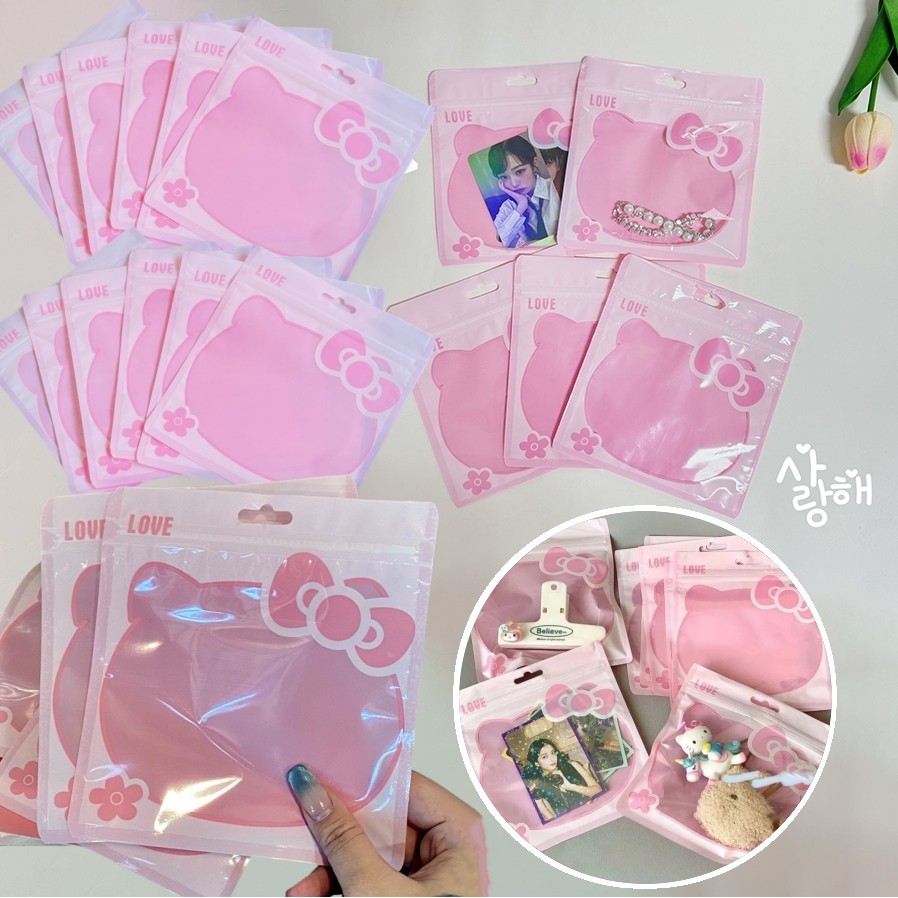 10/30/50 ชิ้น Hello Kitty น่ารักถุงปิดผนึกด้วยตนเองสีชมพูถุงเก็บการ์ตูน Trinket ถุงเก็บของขวัญอะนิเมะของขวัญกระเป๋า