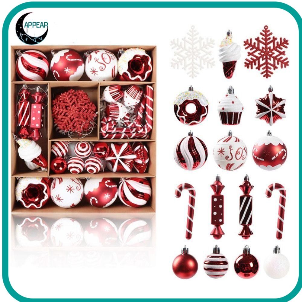 Appear 70 ชิ้นชุดลูกบอลคริสต์มาส, พรรคอุปกรณ์จี้ทาสีบอลจี้, พลาสติกทนทาน Xmas Tree Decorarions คริสต์มาส
